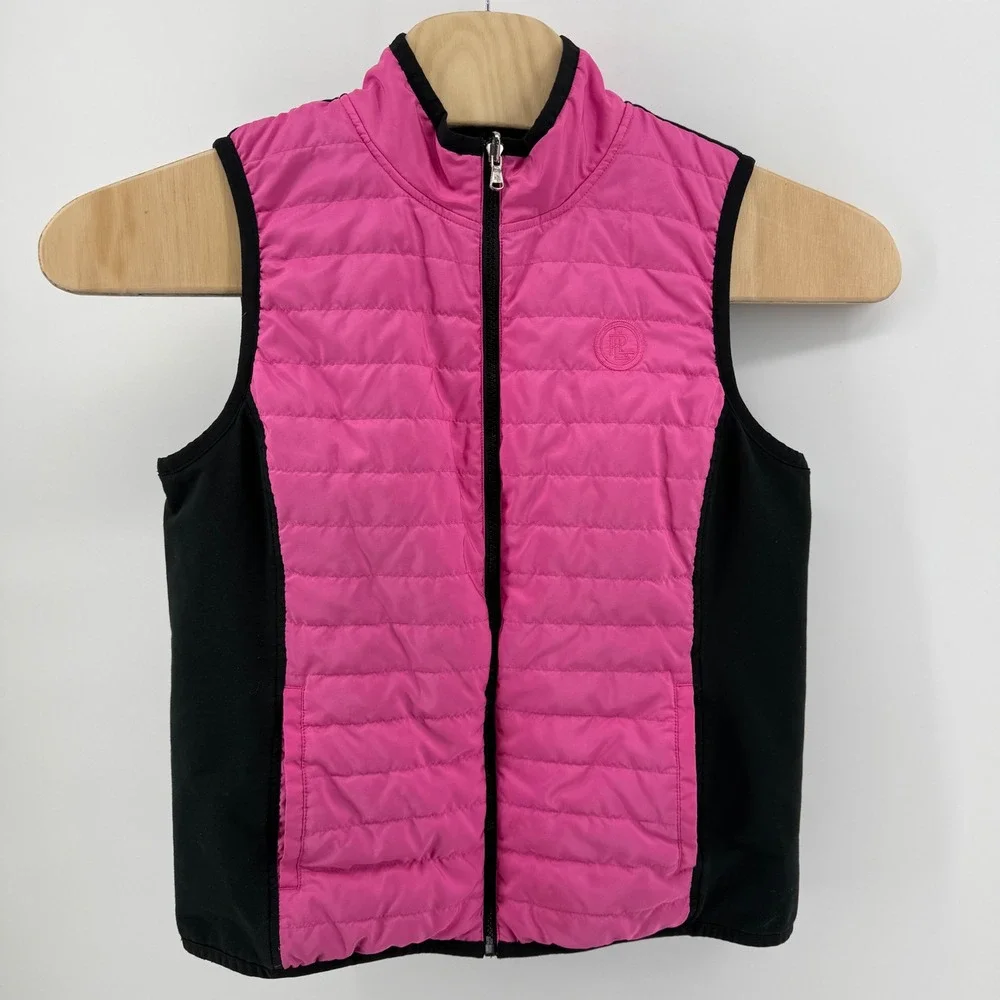 Lauren Ralph Lauren Golf Reversible Quilted Vest Pink Black XL Full Zip RL Logo